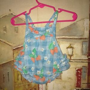 Angel Dear Blue Romper with Strawberry Design